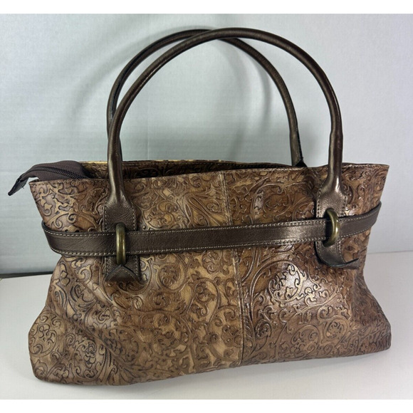 Roberta Gandolfi Genuine Leather Handbag Bronze Embossed Shoulder Made in Italy - Picture 14 of 16